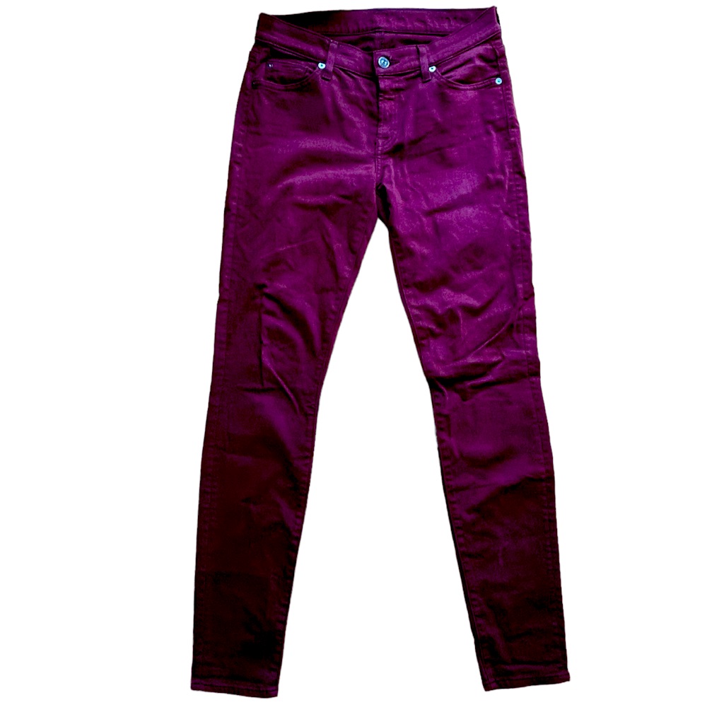 7 For All Mankind Burgundy Mid-Rise Skinny Jeans 28